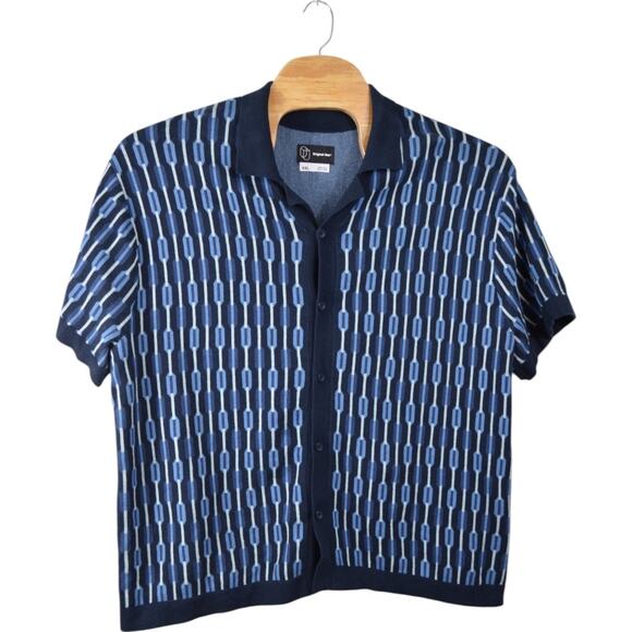 Original Use Knit Polo Shirt XXL – Retro Geometric Pattern Navy Blue - Picture 1 of 5